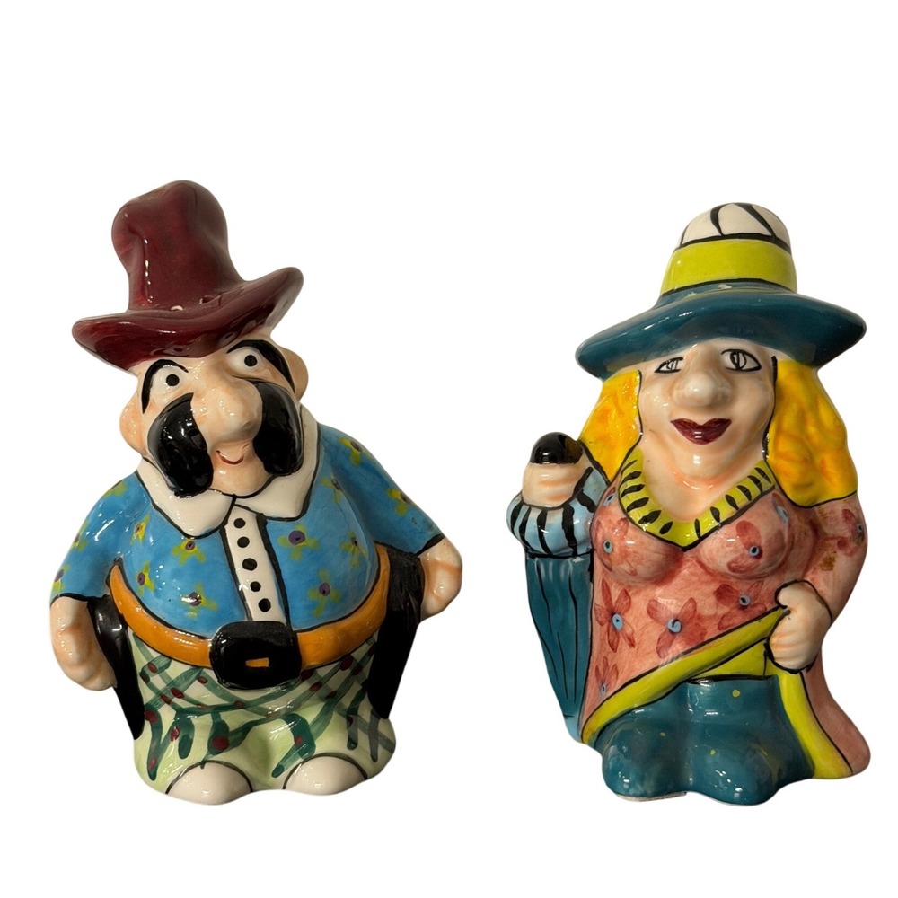 Steven McGovney Art Pottery Sheriff Law Man & Woman Salt and Pepper Shakers